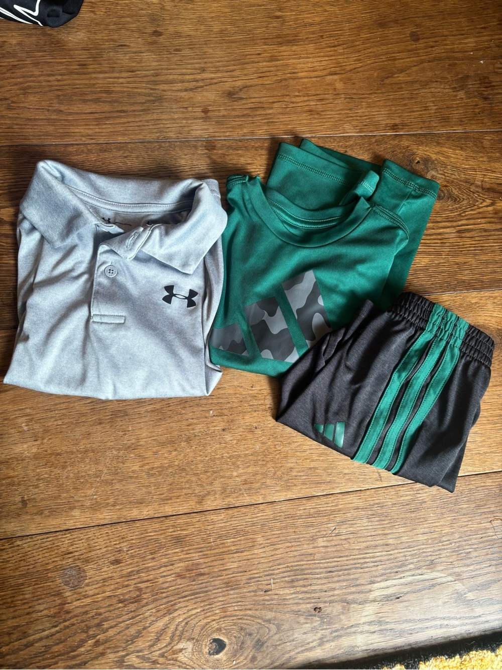 Under Armour Gray Polo, Adidas Green Camo Tee & Black/Green Shorts Set Bundle